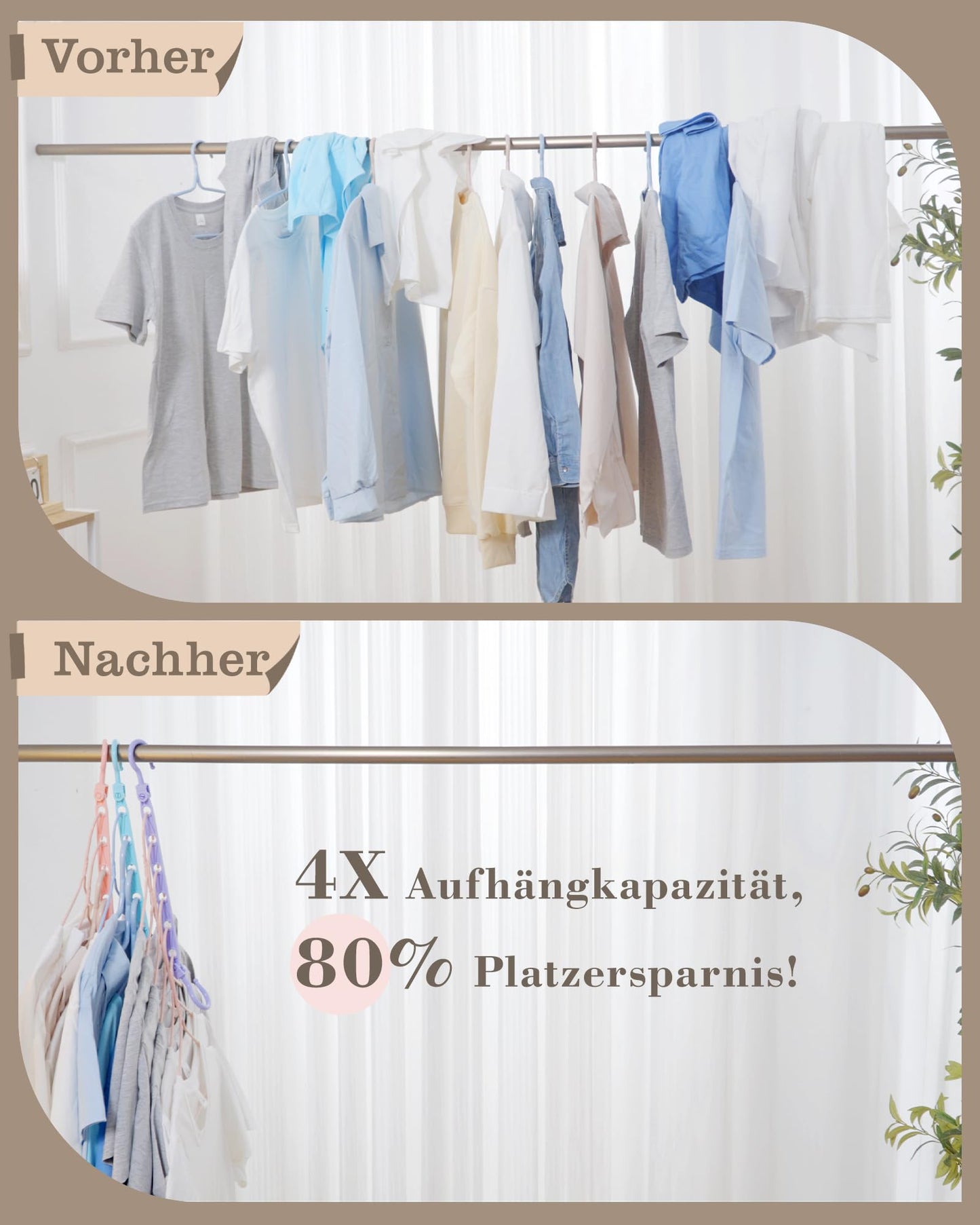 Lot de 8 Cintres Gain de Place - Cintres Pliables avec 6 Troues et Crochets Rotatifs 360° - Porte-vêtements Robustes pour Habits Lourds, +80% d‘Espace de Rangement pour Placard