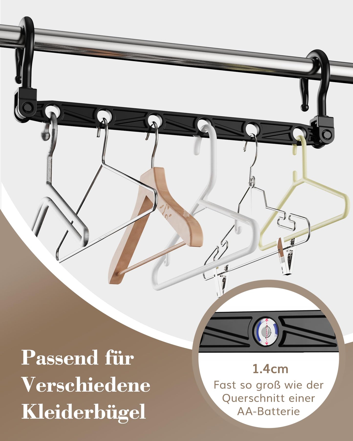 Lot de 8 Cintres Gain de Place - Cintres Pliables avec 6 Troues et Crochets Rotatifs 360° - Porte-vêtements Robustes pour Habits Lourds, +80% d‘Espace de Rangement pour Placard