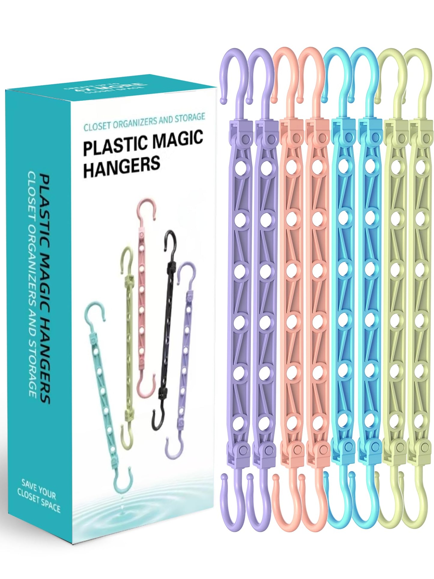 Lot de 8 Cintres Gain de Place - Cintres Pliables avec 6 Troues et Crochets Rotatifs 360° - Porte-vêtements Robustes pour Habits Lourds, +80% d‘Espace de Rangement pour Placard