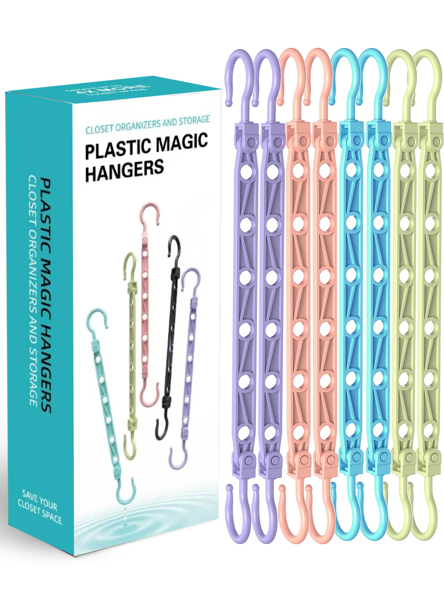 Lot de 8 Cintres Gain de Place - Cintres Pliables avec 6 Troues et Crochets Rotatifs 360° - Porte-vêtements Robustes pour Habits Lourds, +80% d‘Espace de Rangement pour Placard