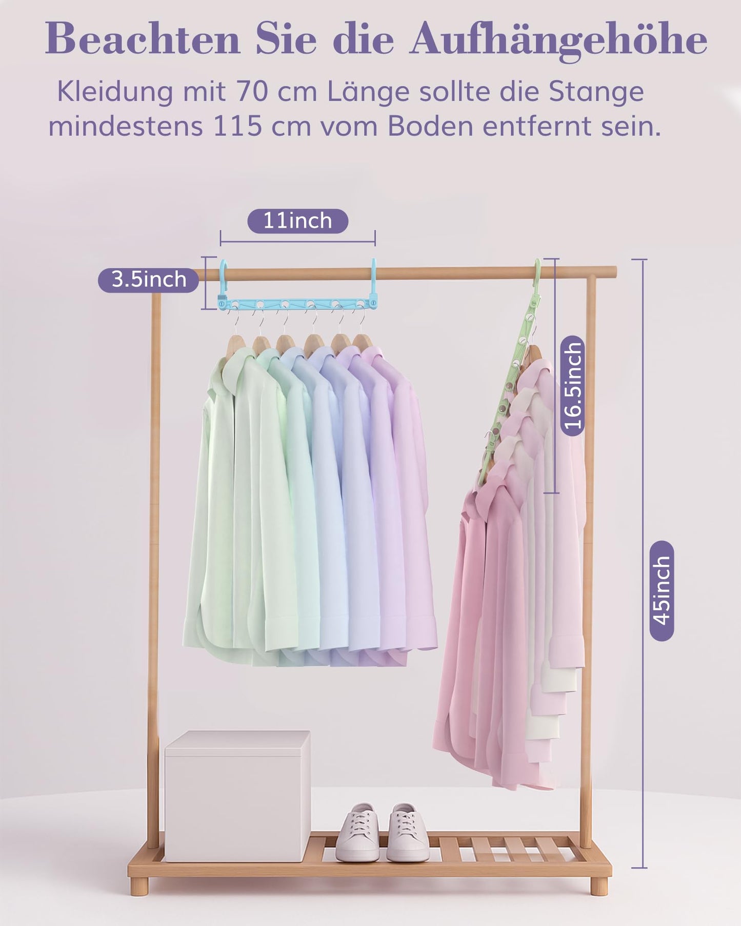 Lot de 8 Cintres Gain de Place - Cintres Pliables avec 6 Troues et Crochets Rotatifs 360° - Porte-vêtements Robustes pour Habits Lourds, +80% d‘Espace de Rangement pour Placard