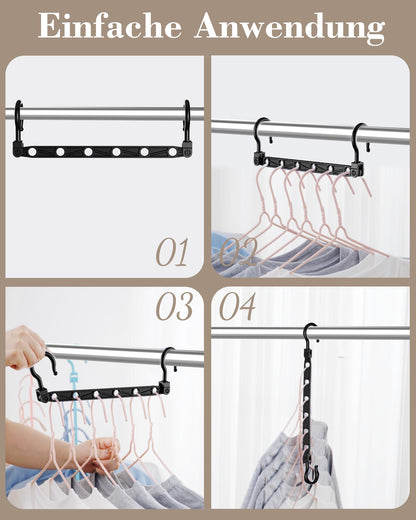Lot de 8 Cintres Gain de Place - Cintres Pliables avec 6 Troues et Crochets Rotatifs 360° - Porte-vêtements Robustes pour Habits Lourds, +80% d‘Espace de Rangement pour Placard