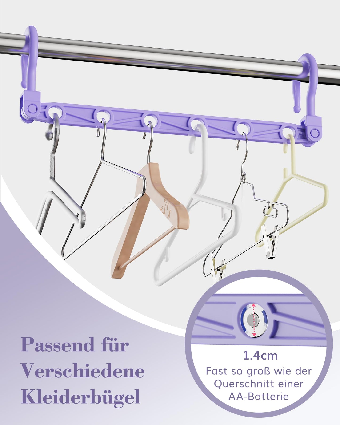 Lot de 8 Cintres Gain de Place - Cintres Pliables avec 6 Troues et Crochets Rotatifs 360° - Porte-vêtements Robustes pour Habits Lourds, +80% d‘Espace de Rangement pour Placard