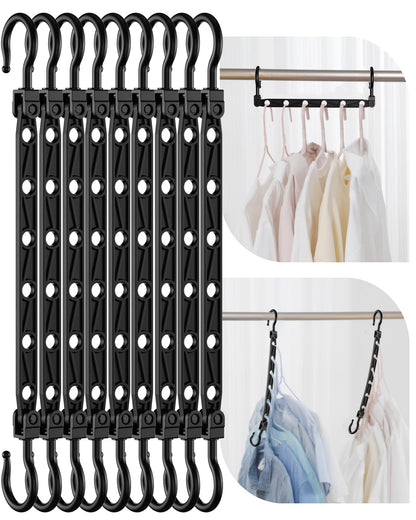 Lot de 8 Cintres Gain de Place - Cintres Pliables avec 6 Troues et Crochets Rotatifs 360° - Porte-vêtements Robustes pour Habits Lourds, +80% d‘Espace de Rangement pour Placard