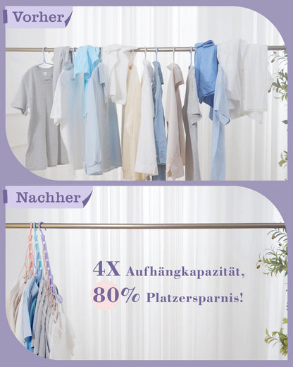 Lot de 8 Cintres Gain de Place - Cintres Pliables avec 6 Troues et Crochets Rotatifs 360° - Porte-vêtements Robustes pour Habits Lourds, +80% d‘Espace de Rangement pour Placard