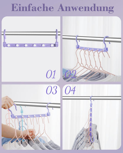 Lot de 8 Cintres Gain de Place - Cintres Pliables avec 6 Troues et Crochets Rotatifs 360° - Porte-vêtements Robustes pour Habits Lourds, +80% d‘Espace de Rangement pour Placard