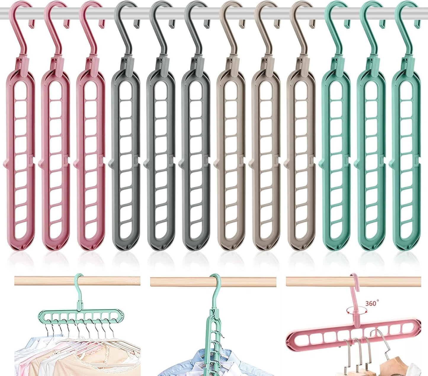 12 pcs Cintre Magique,Qualité Supérieure Cintre Pliable,Multi-Fonctions Cintres Gain de Place,pour Le Stockage et Le Séchage Vêtements